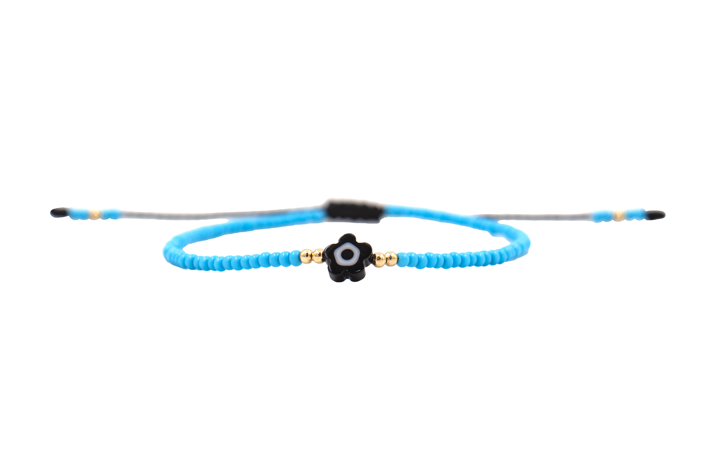 Pulsera Azul de Protección con Ojo Turco Flor Negro