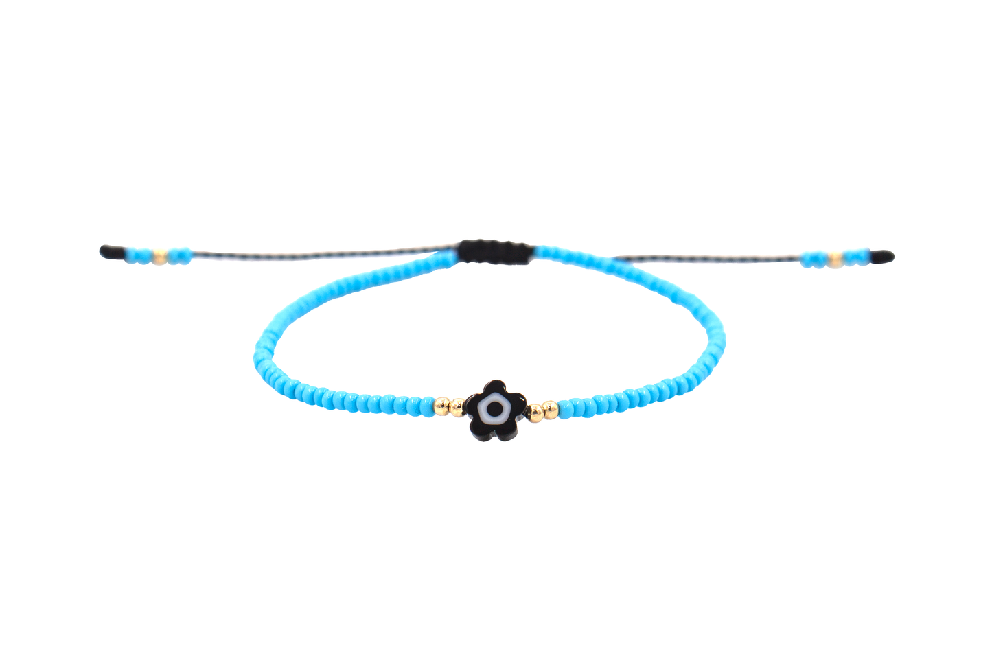 Pulsera Azul de Protección con Ojo Turco Flor Negro