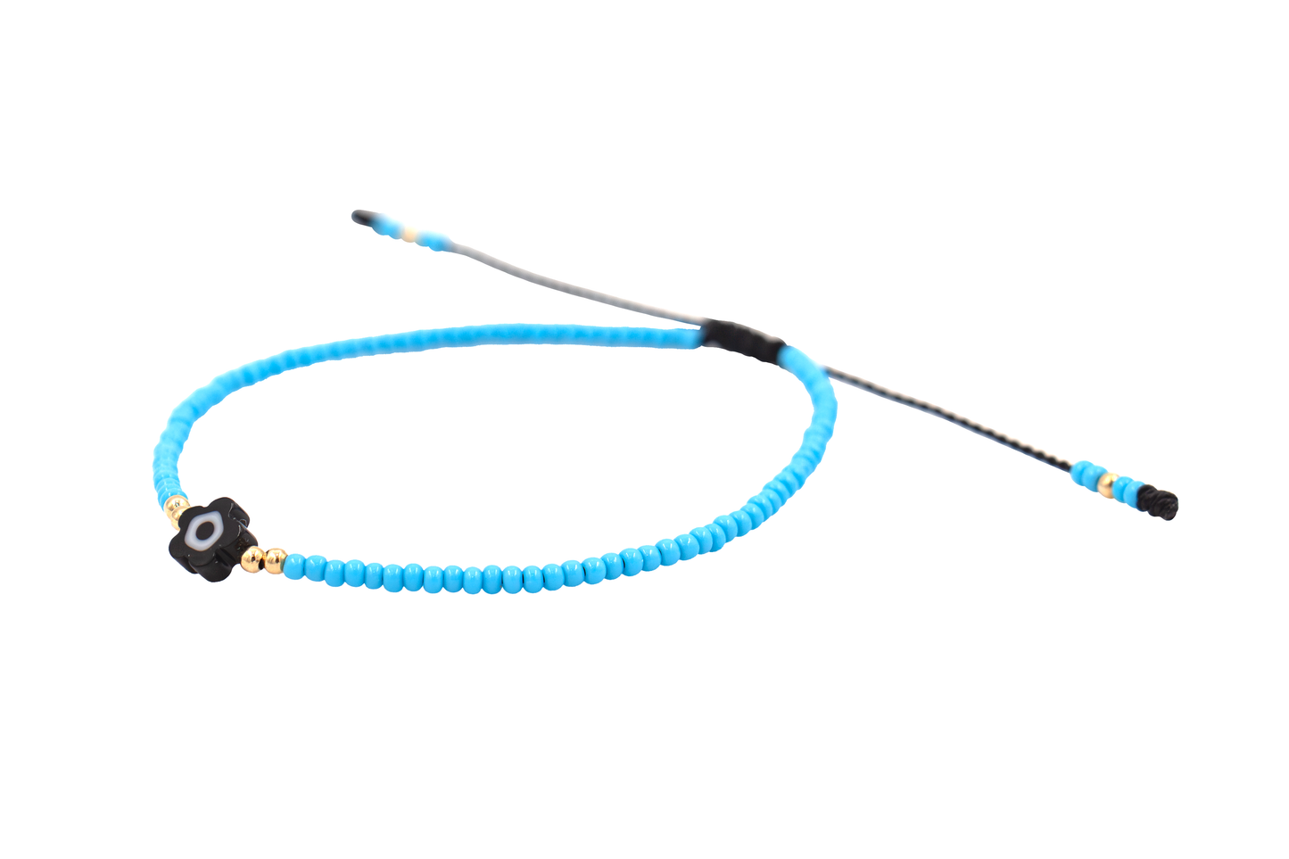 Pulsera Azul de Protección con Ojo Turco Flor Negro