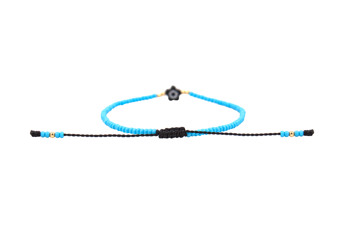 Pulsera Azul de Protección con Ojo Turco Flor Negro