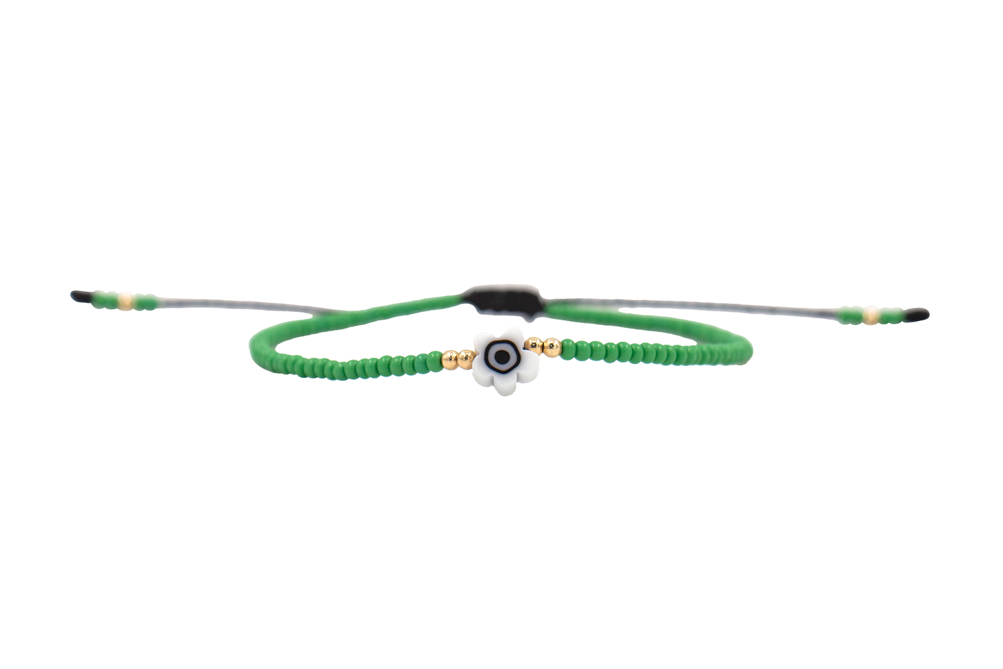Pulsera Verde de Protección con Ojo Turco Flor Blanco