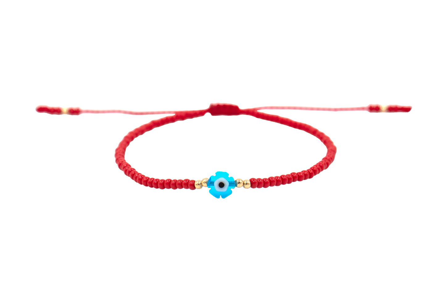 Pulsera Roja de Protección con Ojo Turco Flor Azul Cielo
