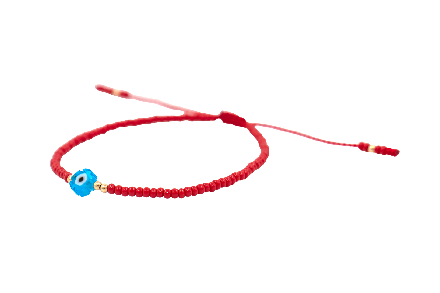 Pulsera Roja de Protección con Ojo Turco Flor Azul Cielo