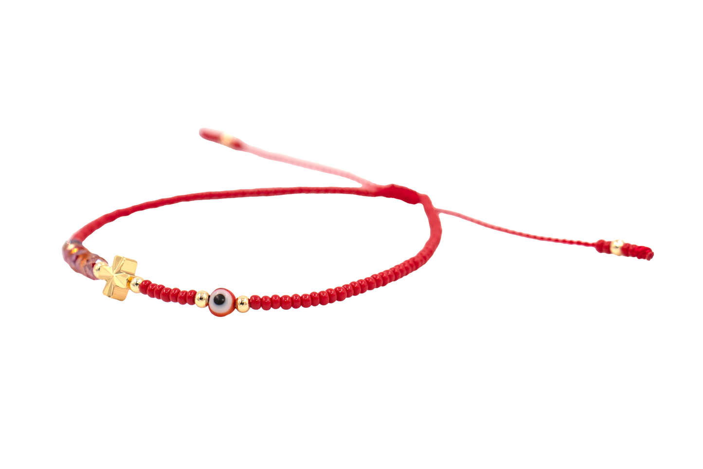 Pulsera Cabalística Roja con Cruz, Cristales y Ojo Turco