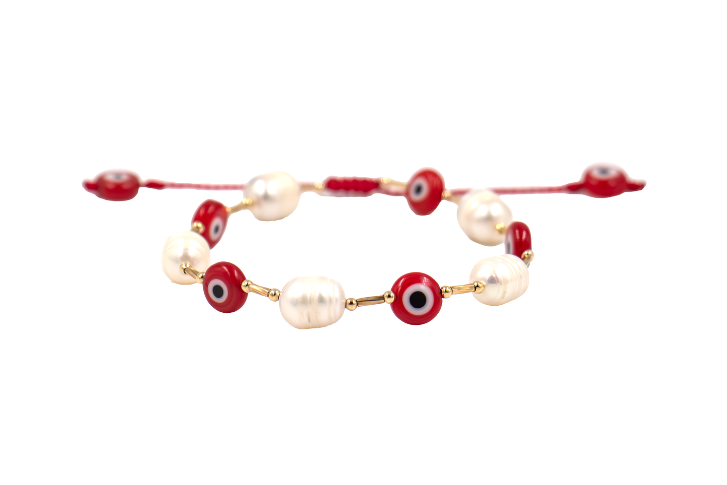 Pulsera de Protección con Perlas y Ojos Turcos Rojos