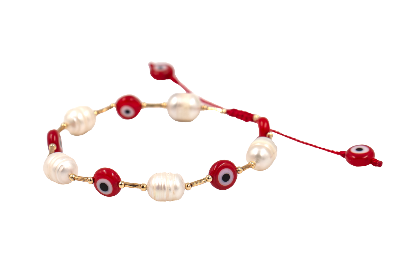 Pulsera de Protección con Perlas y Ojos Turcos Rojos