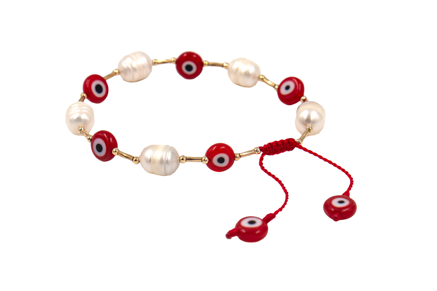 Pulsera de Protección con Perlas y Ojos Turcos Rojos