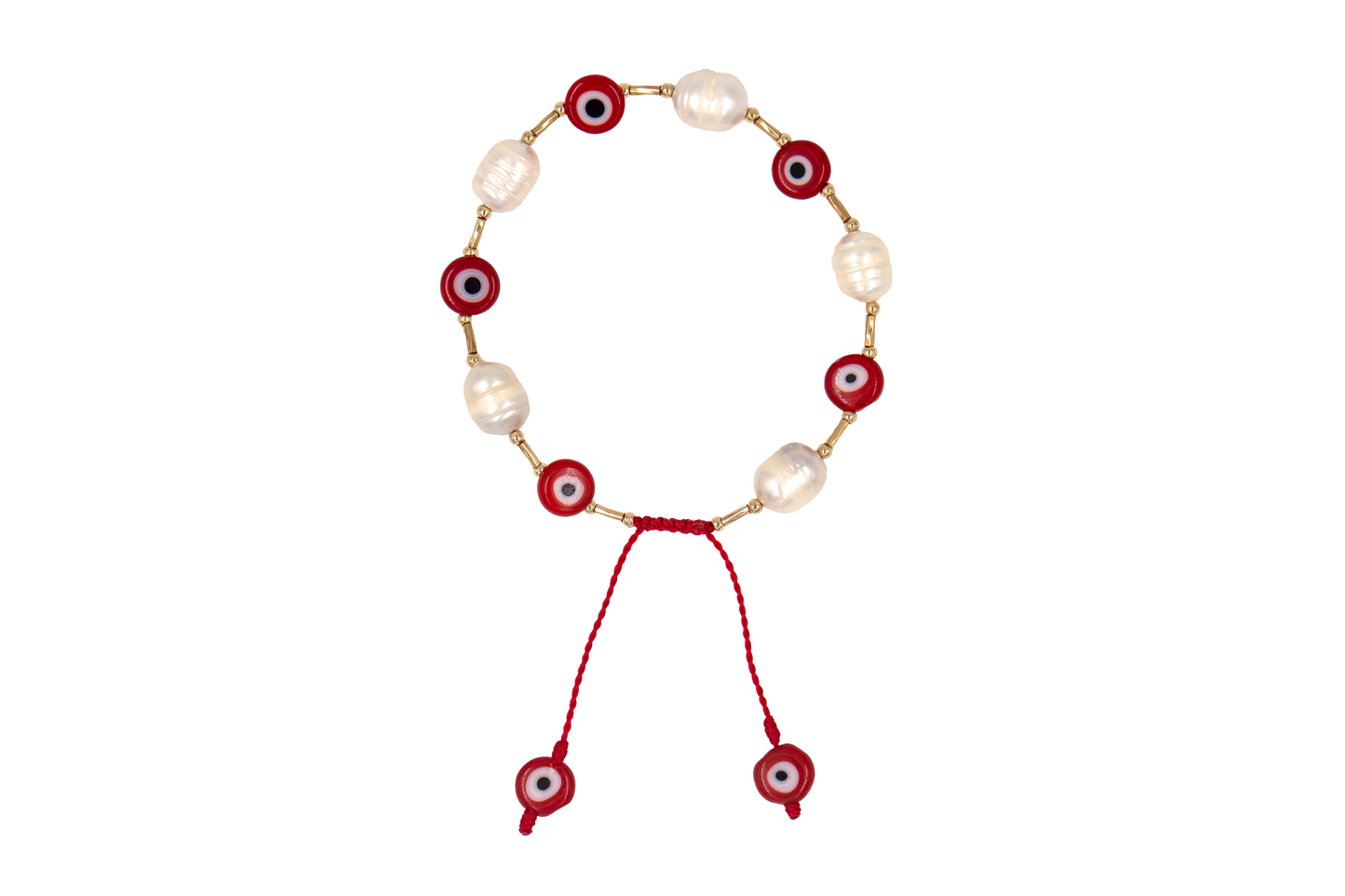 Pulsera de Protección con Perlas y Ojos Turcos Rojos