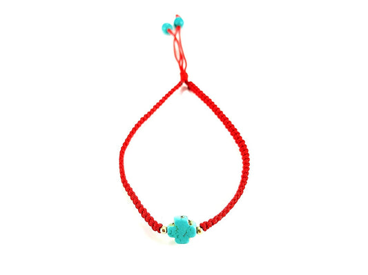 Pulsera Roja Tejida De Protección Con Cruz De Turquesa
