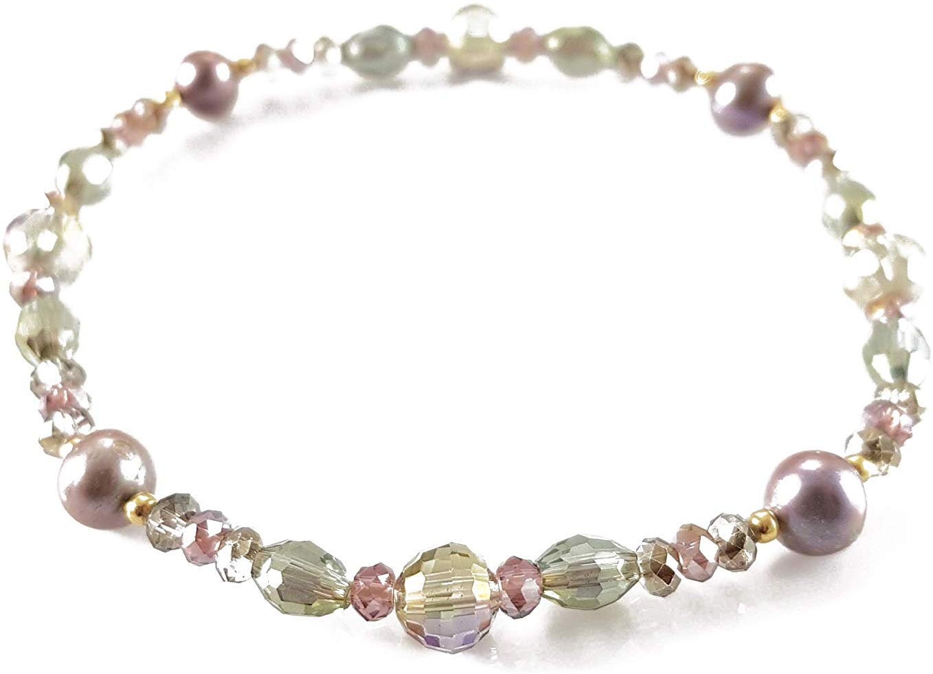 Pulsera cristales verdes con perla natural gris