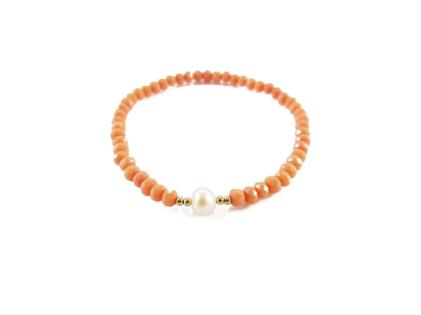 Pulsera Salmón De Cristal Con Perla Al Centro
