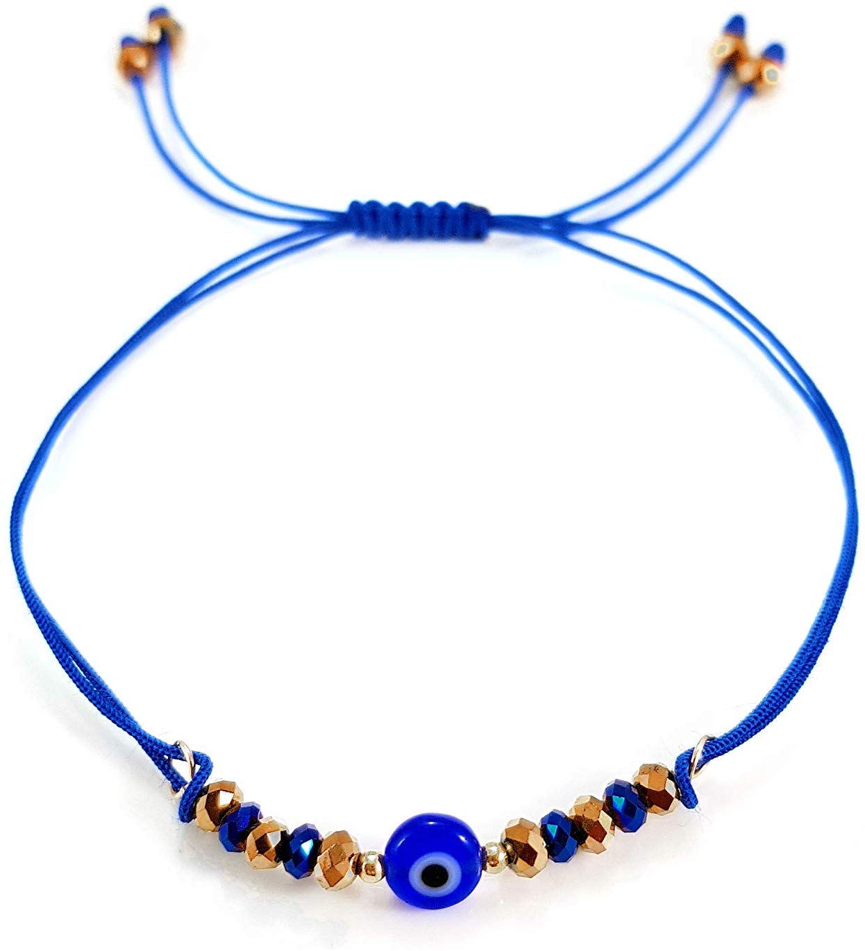 Pulsera azul rey engarzada con cristal y ojo turco