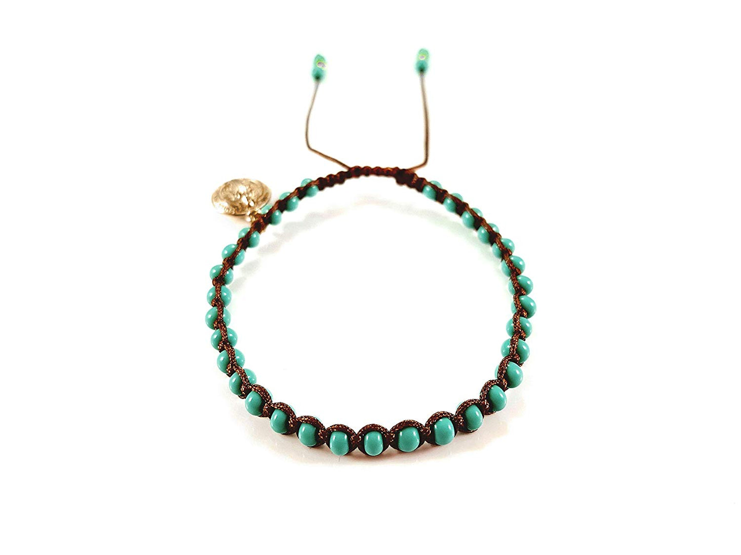 Pulsera Café De Protección Con Cristales Turquesa Y Medalla De San Benito