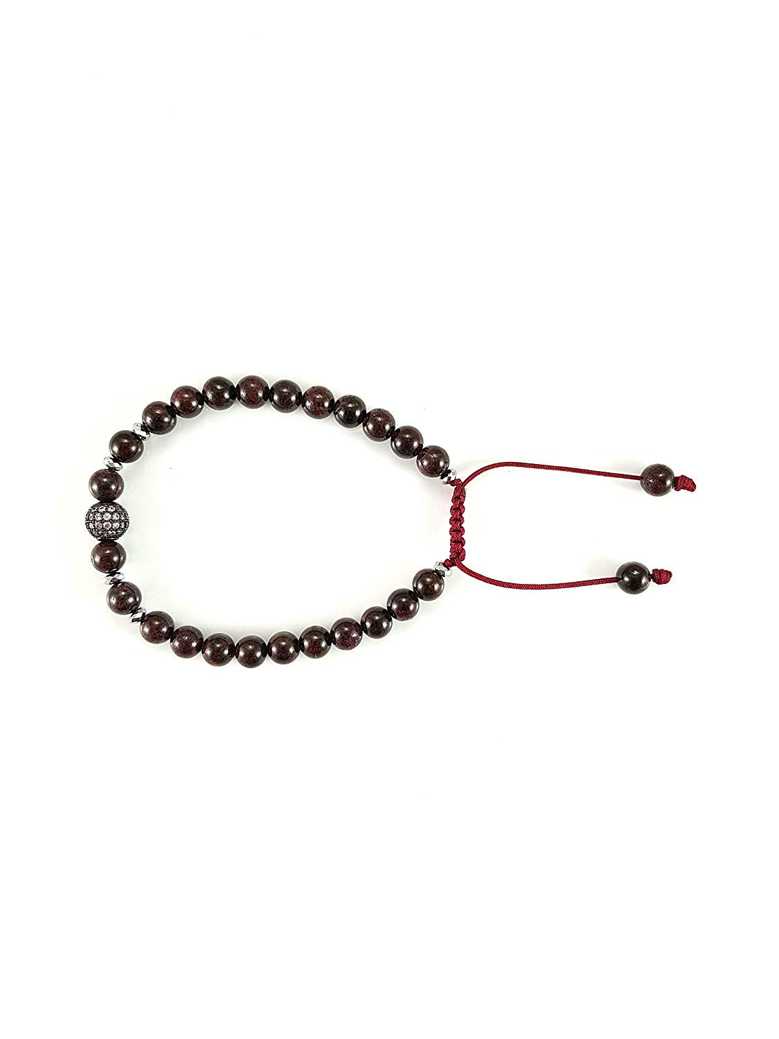 Pulsera Hombre con Piedra Natural Granate y Esfera de Micro Pavé