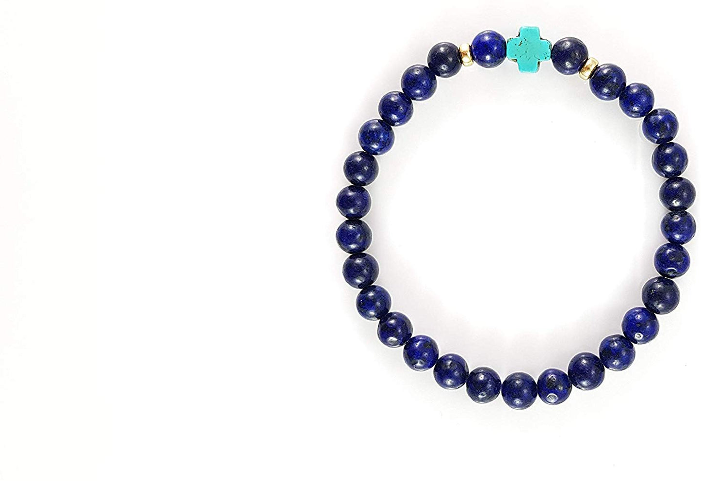 Pulsera para Hombre Piedra Natural Lapislázuli con Cruz Turquesa al Centro