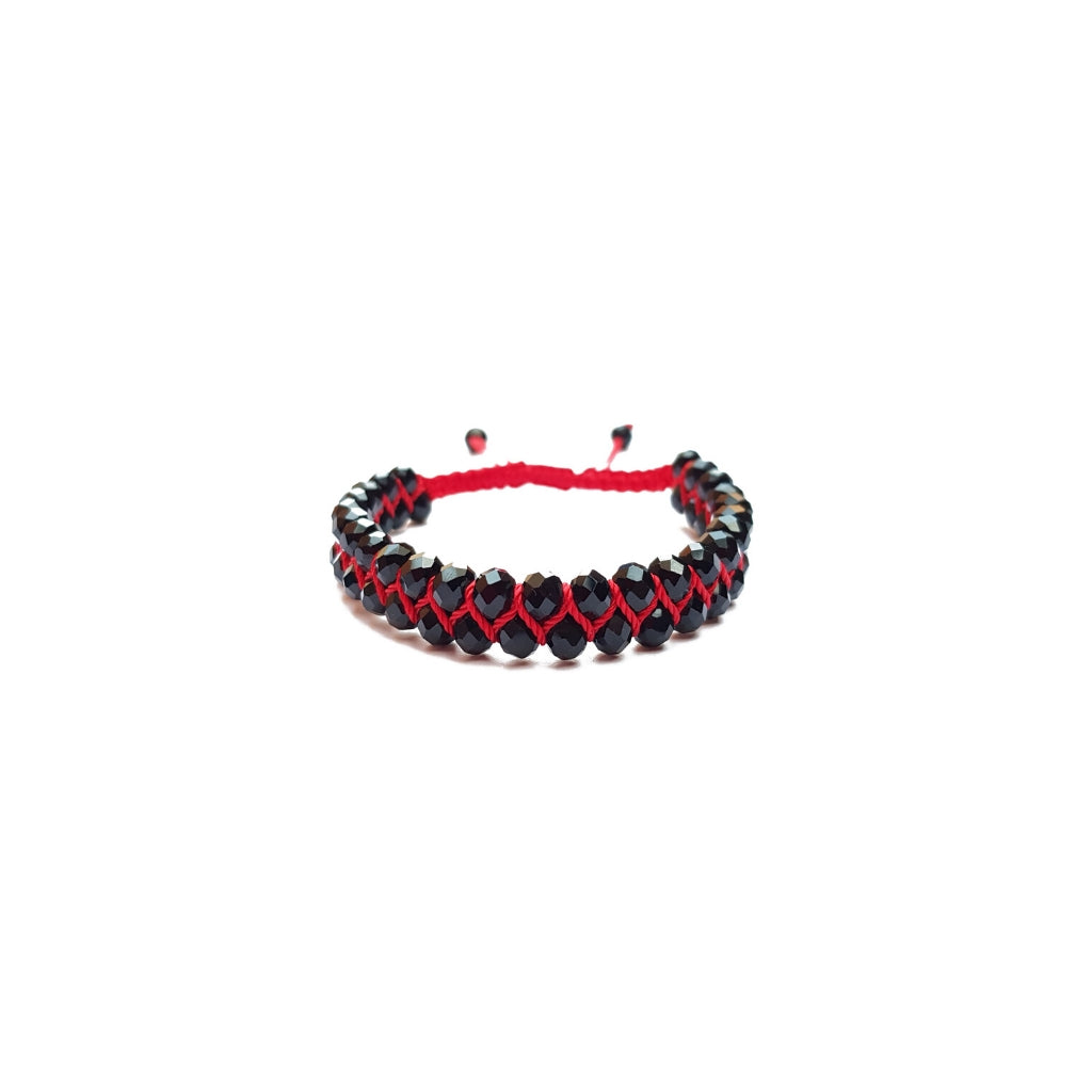 Pulsera Roja Con Cristal Negro Entrelazado