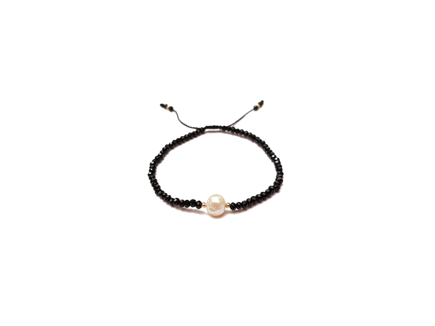 Pulsera De Cristal Negro Con Perla Natural