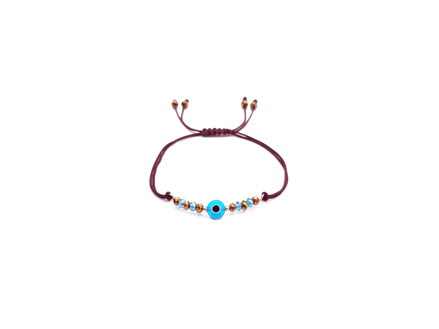 Pulsera Café De Protección Con Ojo Turco Y Cristales Engarzados