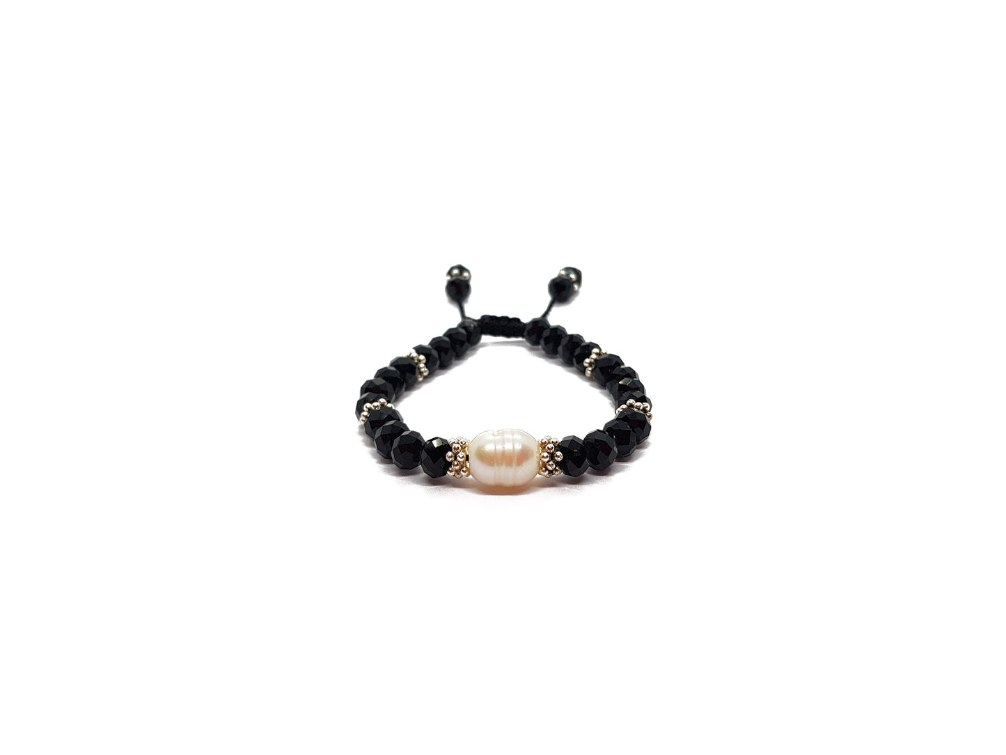 Pulsera Negra Con Cristales Y Perla Barroca