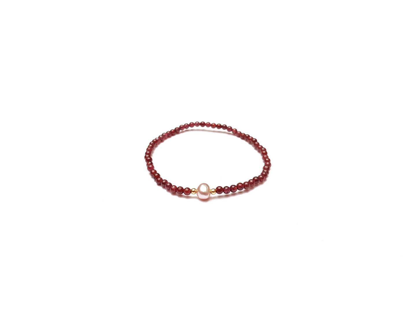 Pulsera granate con perla natural rosa