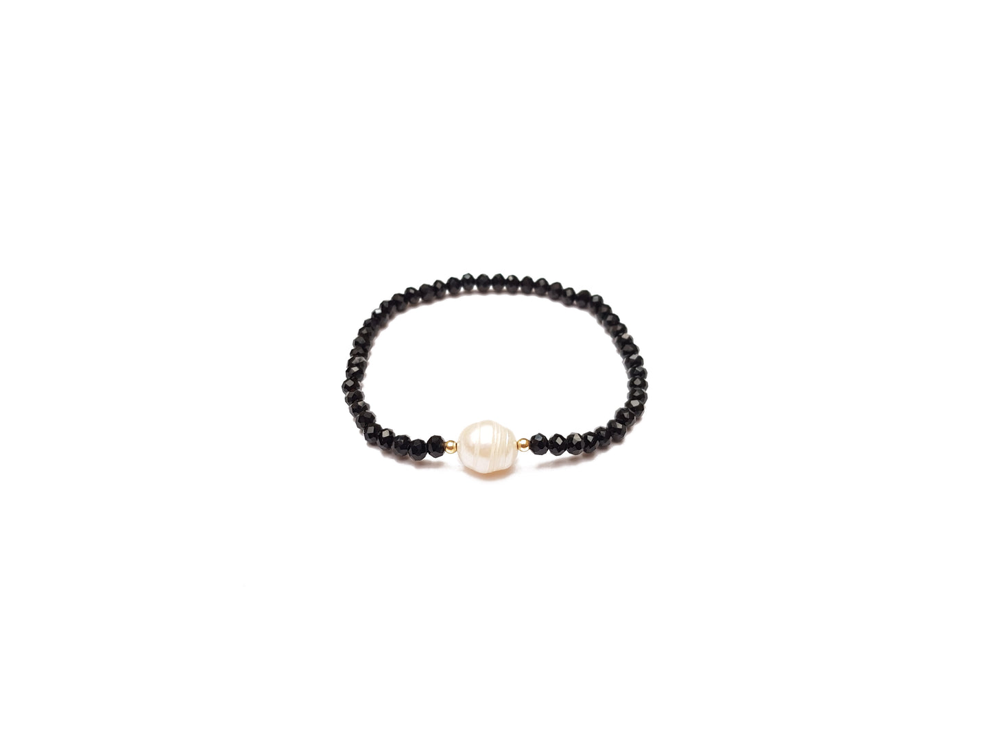 Pulsera cristal negro con perla barroca al centro