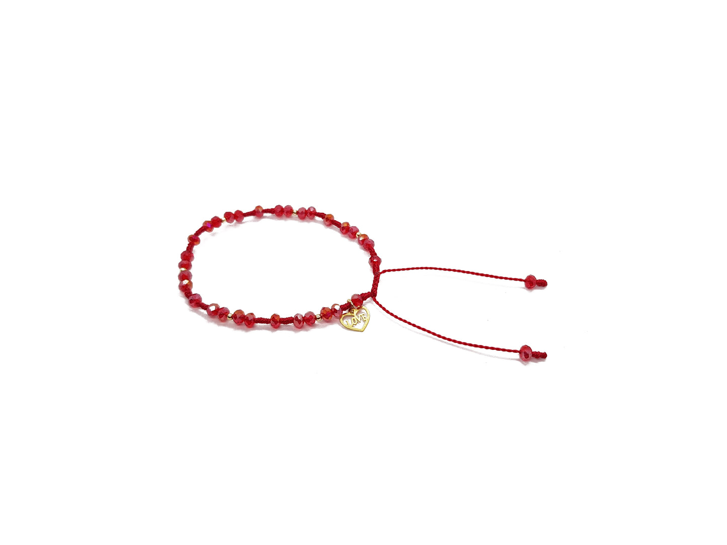 Pulsera de cristales rojos con dije love