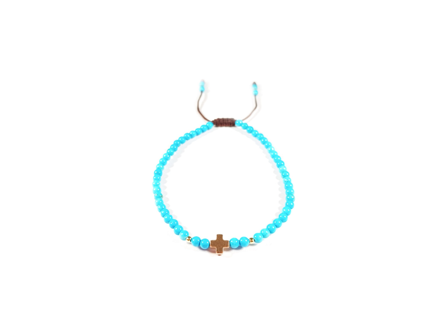 Pulsera De Turquesa Con Cruz De Hematita Dorada