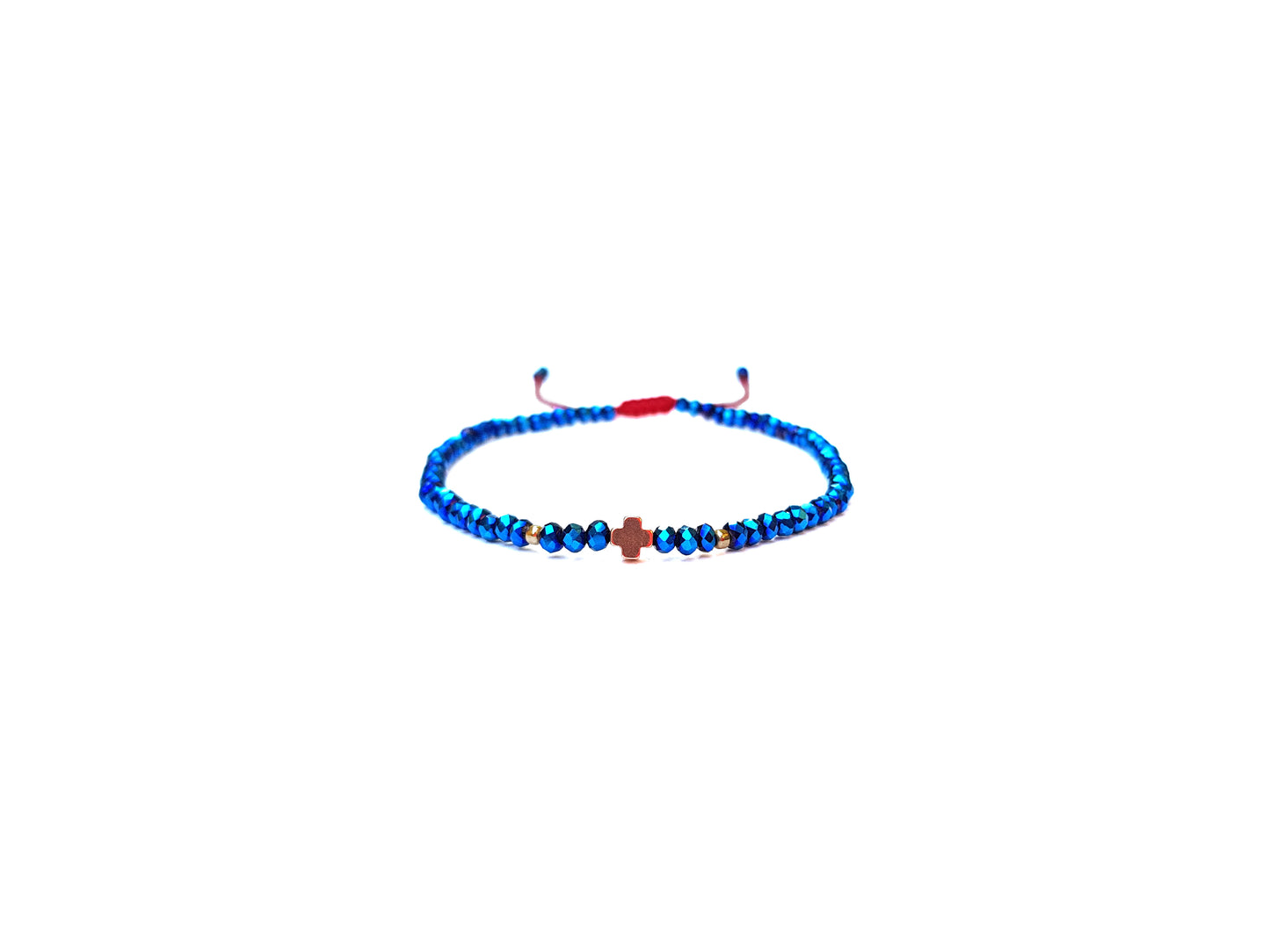 Pulsera Azul De Protección Con Cruz De Hematita Dorada