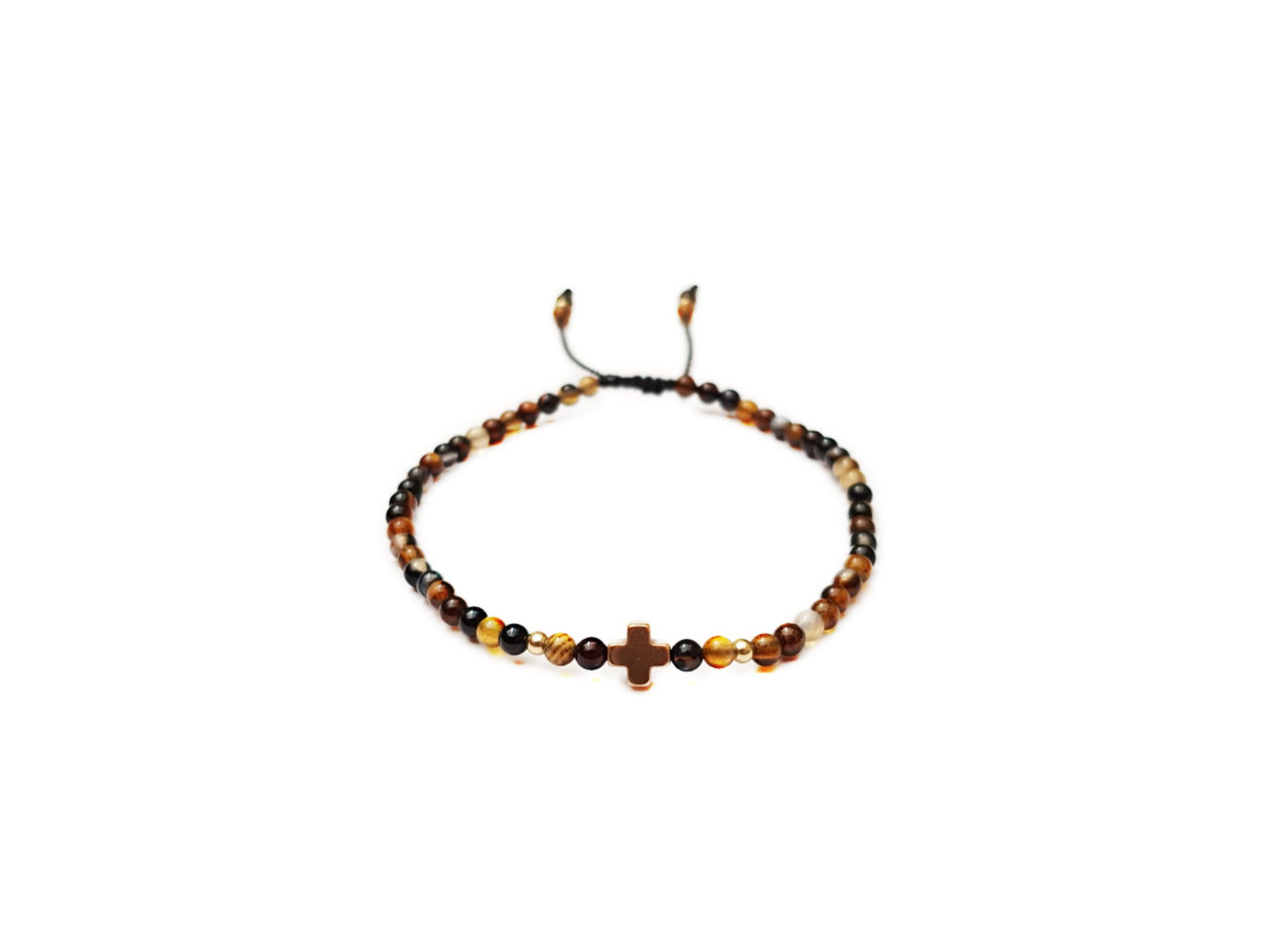 Pulsera de agata negra bicolor con cruz de hamatita rosa