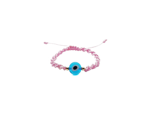 Pulsera Rosa Tejida De Protección Con Ojo Turco Para Recién Nacido