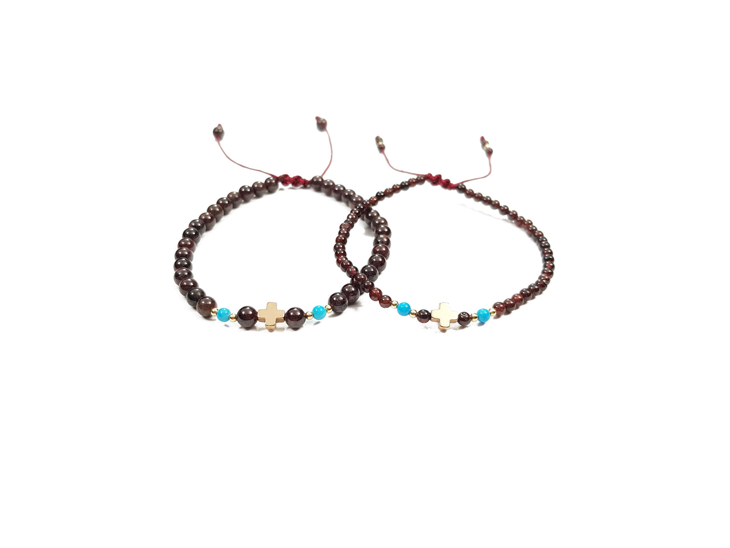 Juego De Pulseras De Granate Con Cruz De Hematita Para Parejas