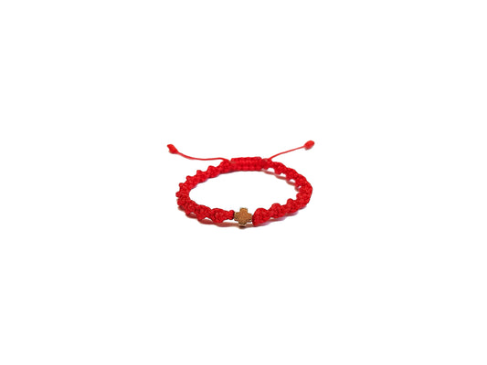 Pulsera Roja Tejida De Protección Con Cruz De Hematita Dorada Para Recién Nacido