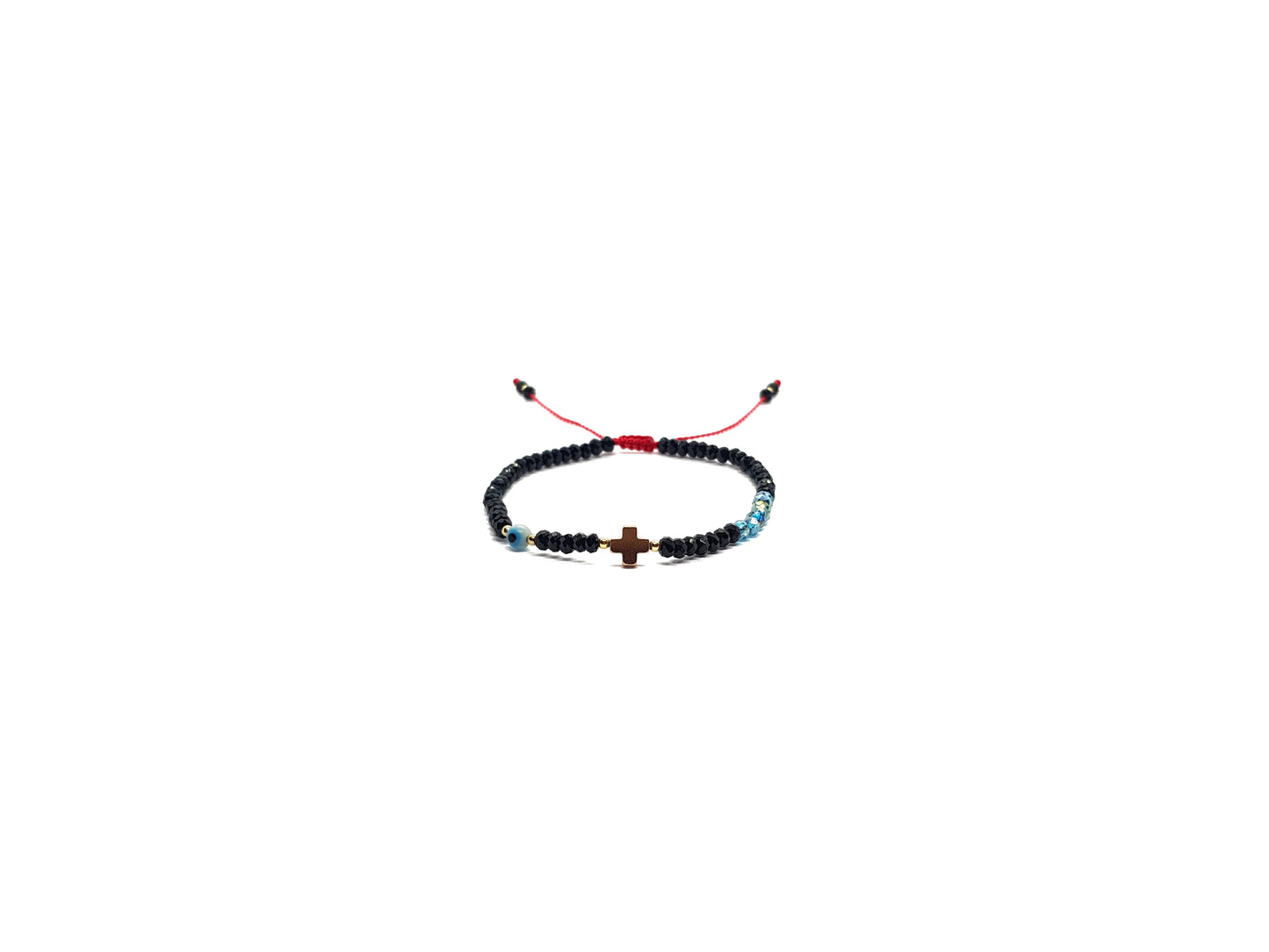 Pulsera De Protección De Cristal Con Cruz De Hematita Y Ojo Turco