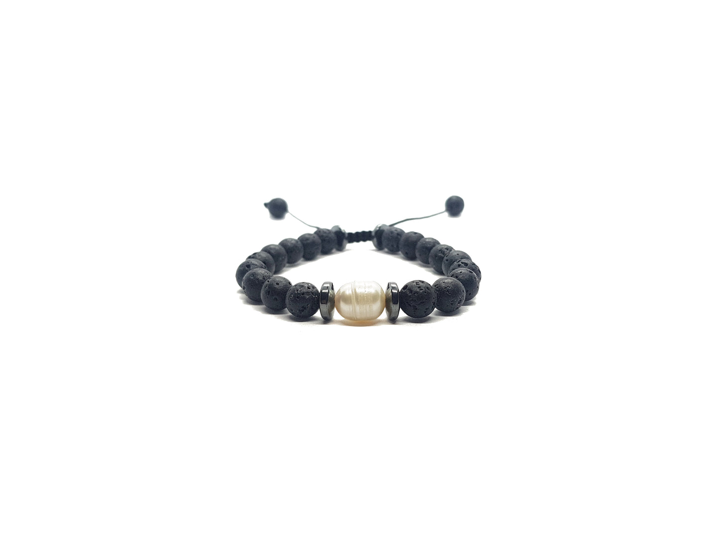 Pulsera De Piedra Volcánica Con Perla Y Hematita