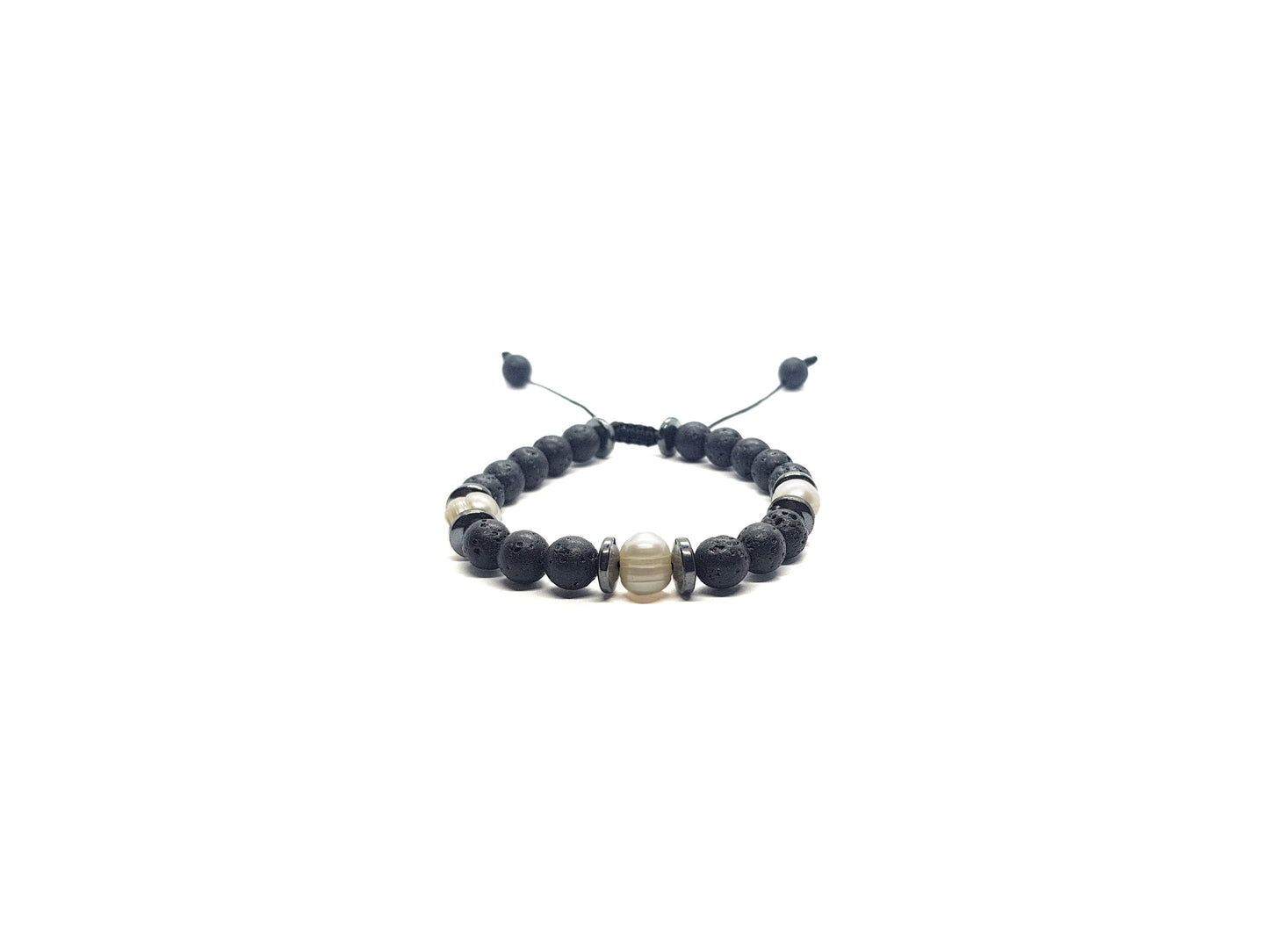 Pulsera De Piedra Volcánica Con Perlas Y Hematita