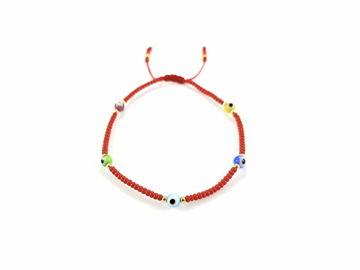 Pulsera Roja De Protección Con Ojos Turcos Y Puntos De Oro