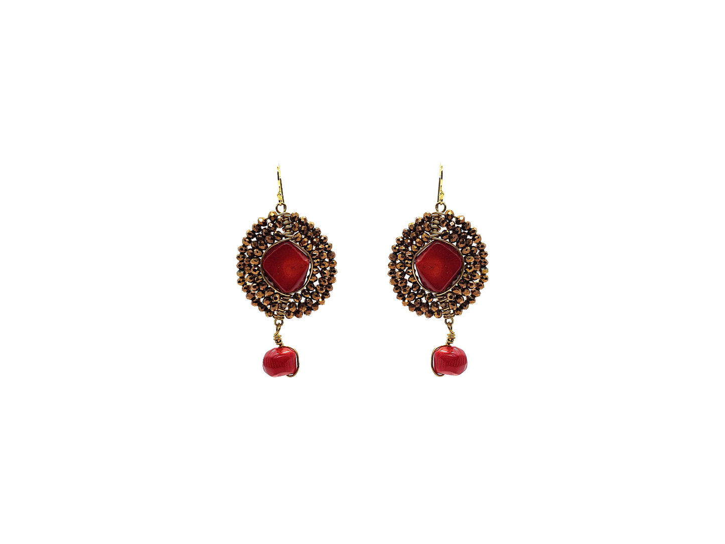 Aretes coral engastados