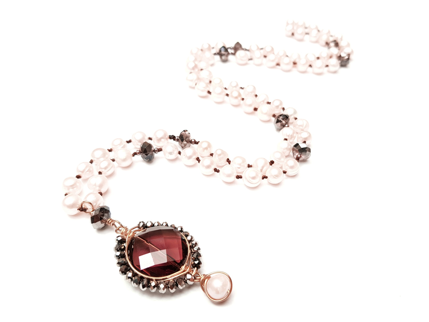 Collar de Perla Natural y Cristales