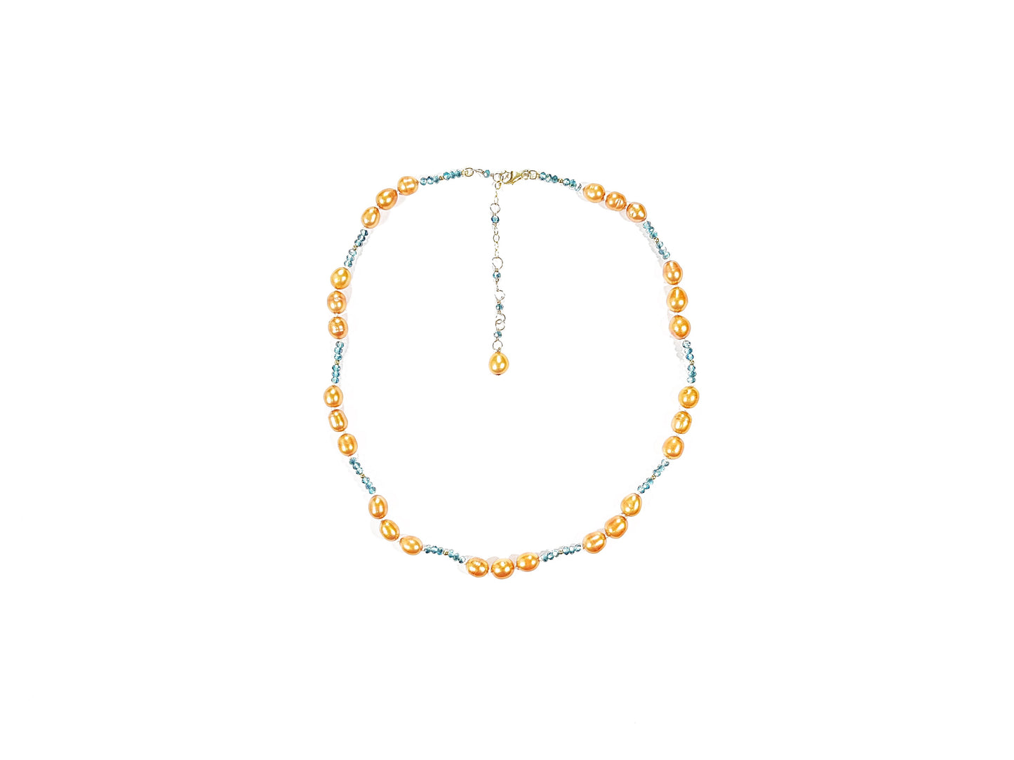 Collar de Perla Natural Ocre con Cristales