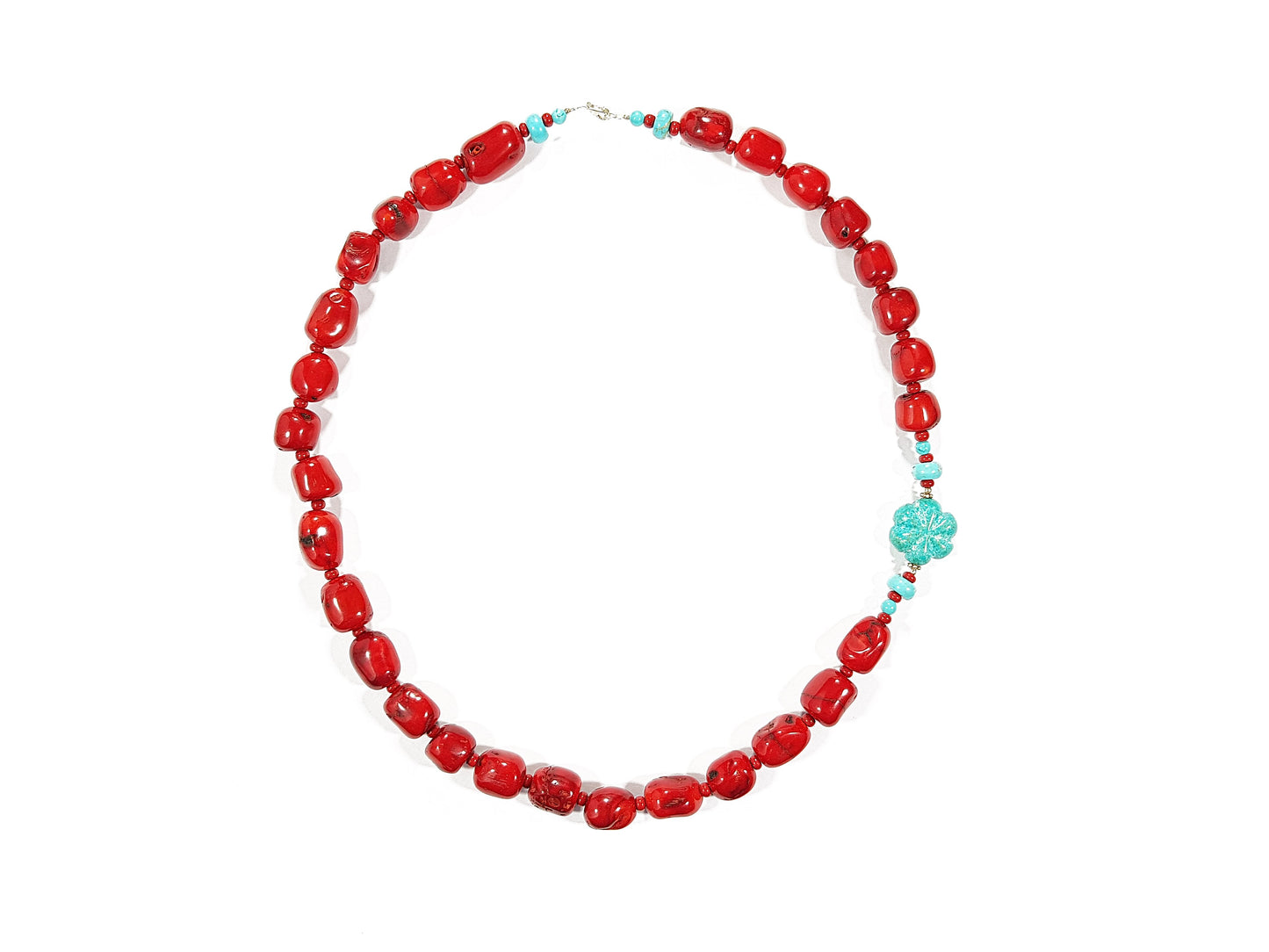 Collar de Piedra Natural Coral y Flor de Turquesa