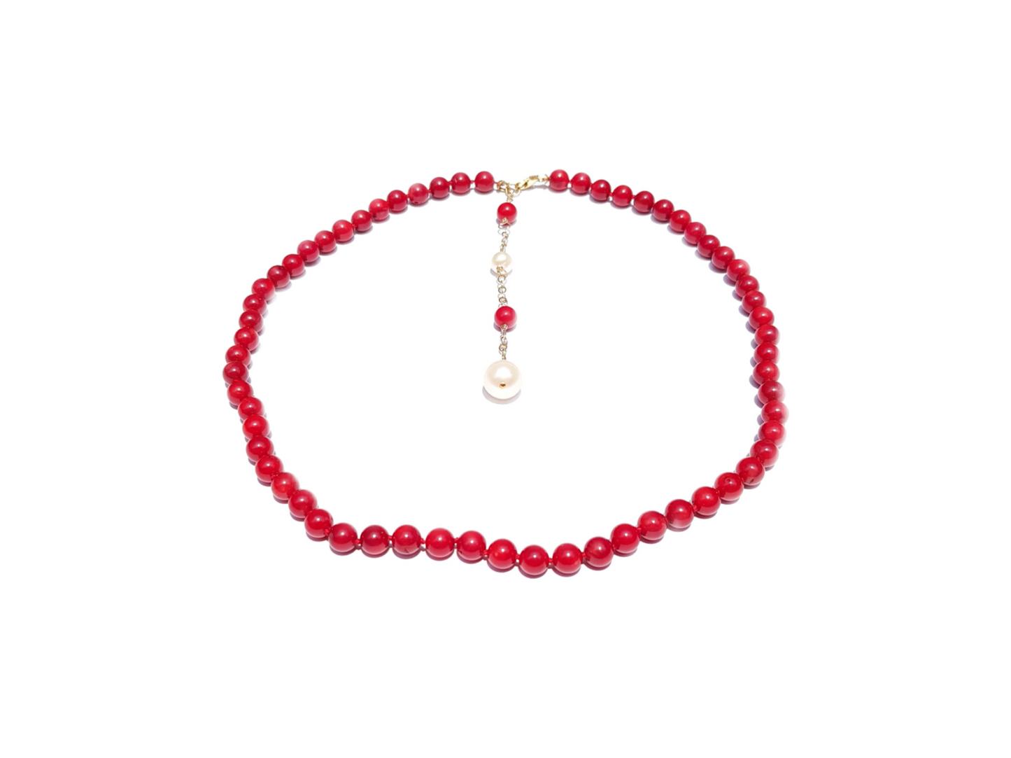 Collar coral rojo con perla colgante