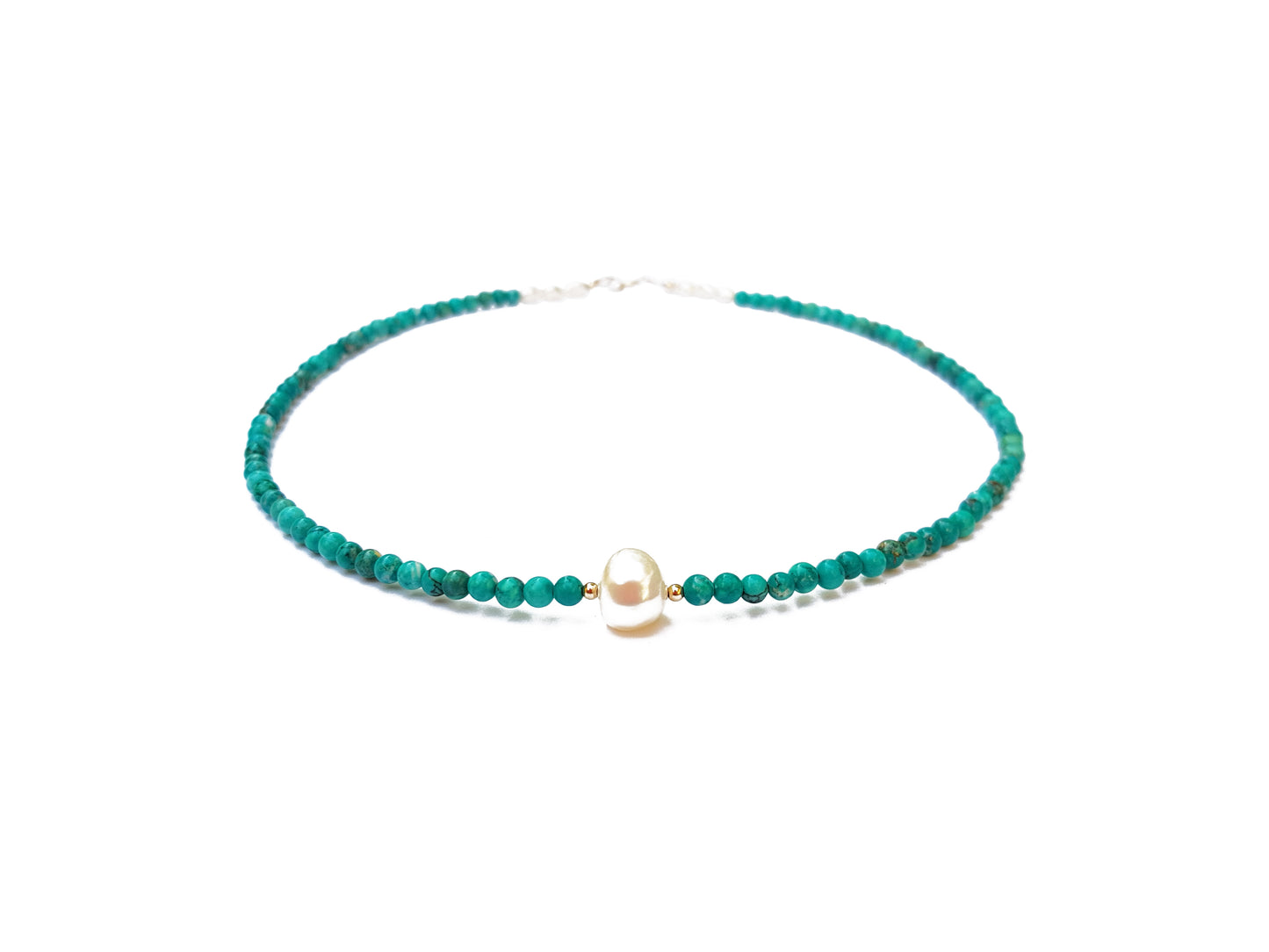 Gargantilla de turquesas con perla cultivada