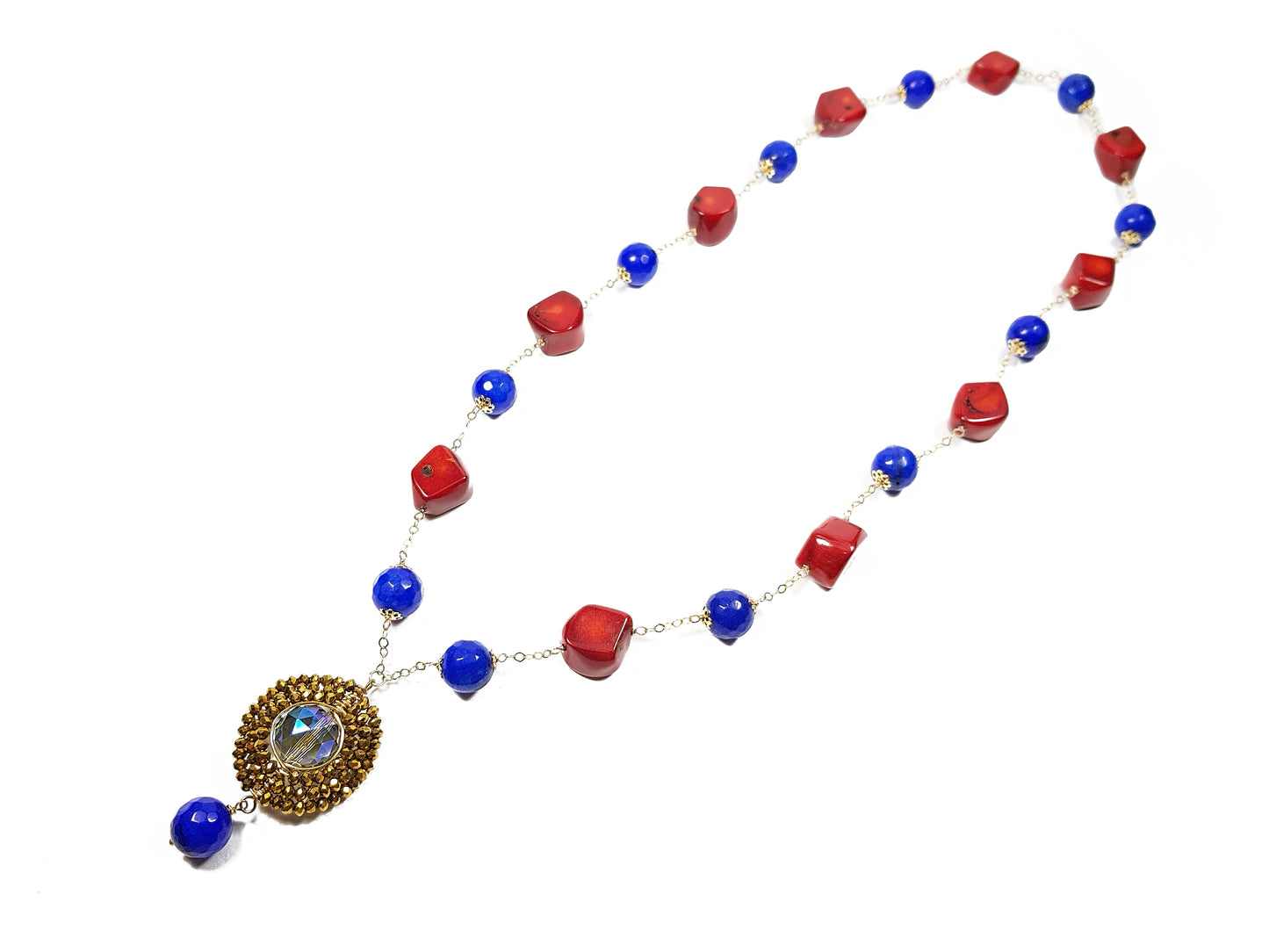 Collar de coral y ágata facetada