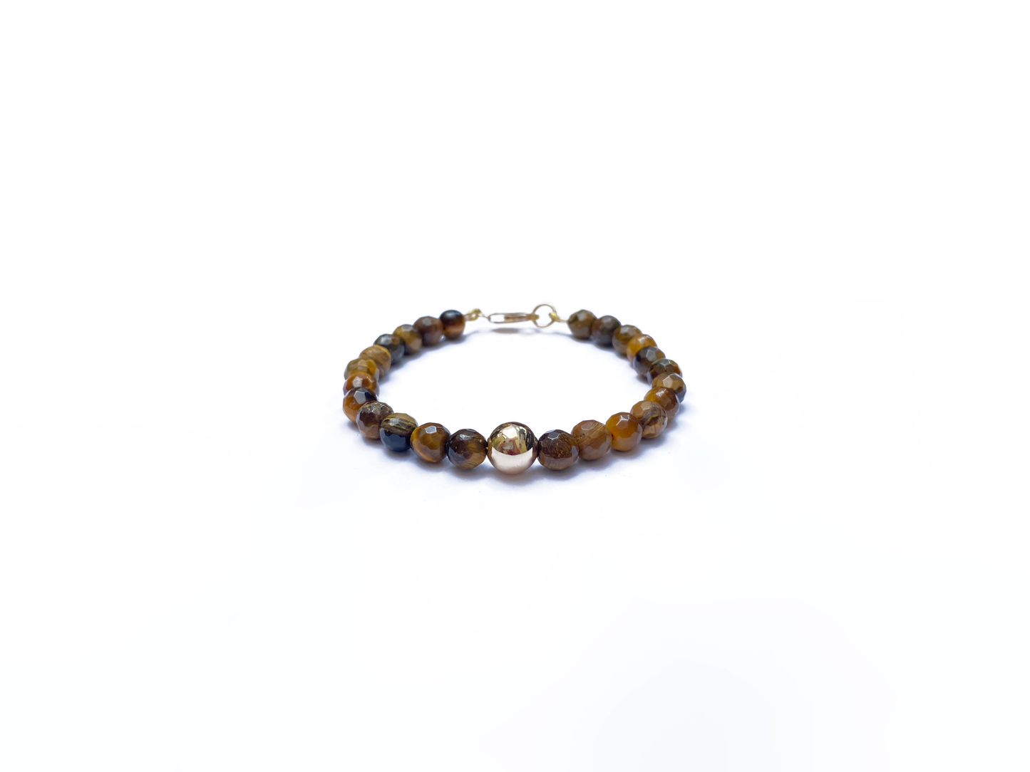 Pulsera ojo de tigre con esfera de oro