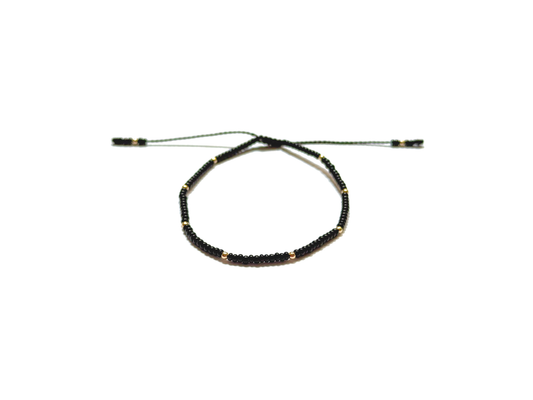 Pulsera Negra De Protección Con Puntos De Oro