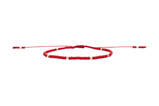 Pulsera Roja de Protección con Puntos de Plata