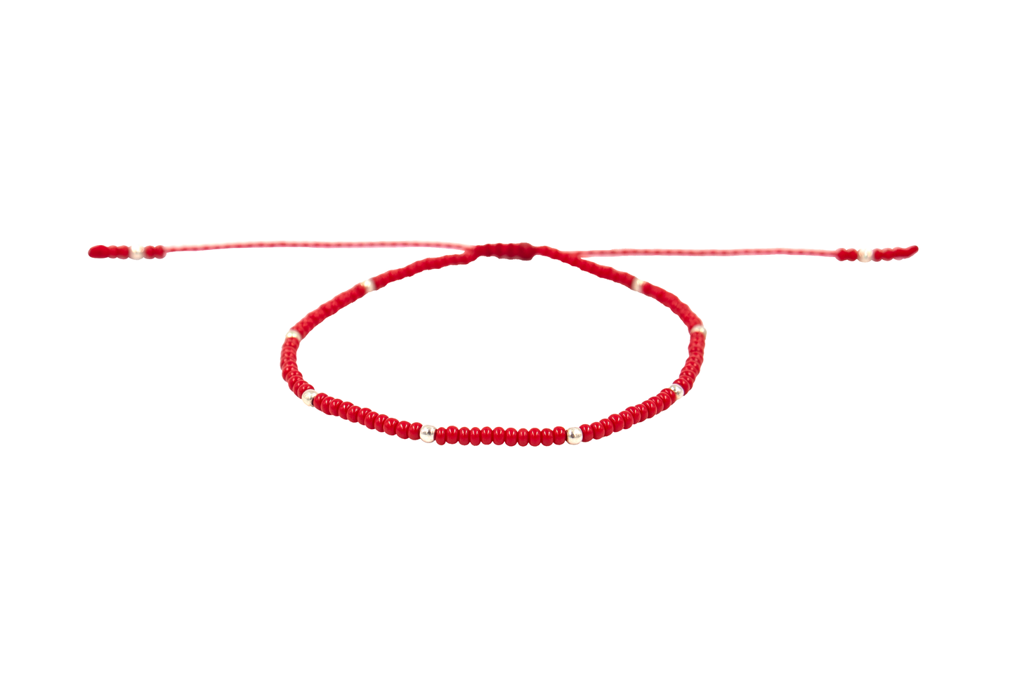 Pulsera Roja de Protección con Puntos de Plata