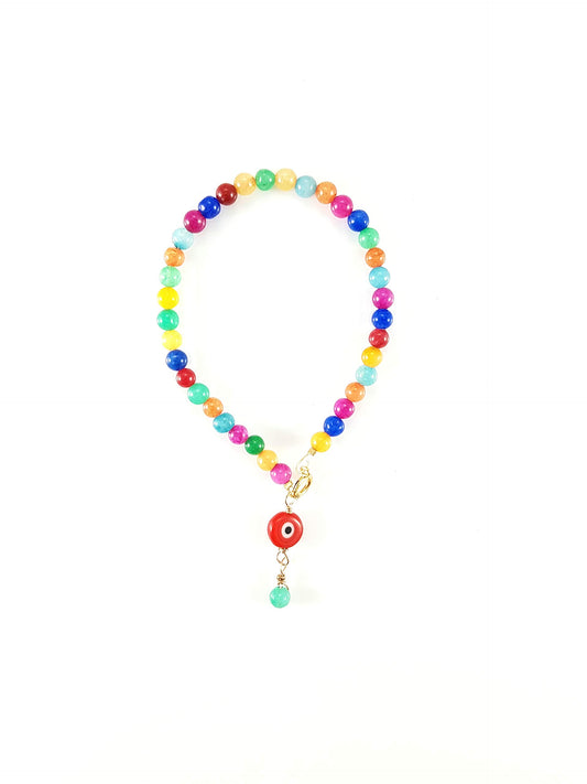 Pulsera De Ágatas Multicolor Con Ojo Turco