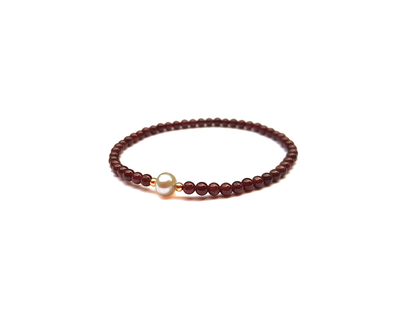 Pulsera De Granate Con Perla Natural Beige Al Centro