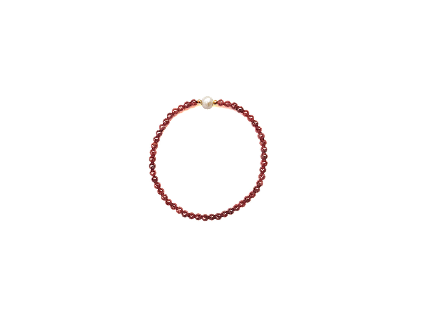 Pulsera De Granate Con Perla Natural Beige Al Centro